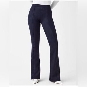 Spanx Classic Navy Faux Suede Flared  Pants Size Large fits Medium